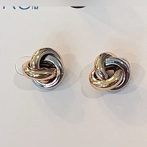 TIME & TRU | Hypoallergenic, Elegant Two-Toned Gold and Silver Knot Earrings - Picture 10 of 12